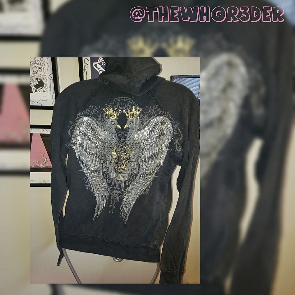 Sinful Rhinestone Bird Zip-up Hoodie👑